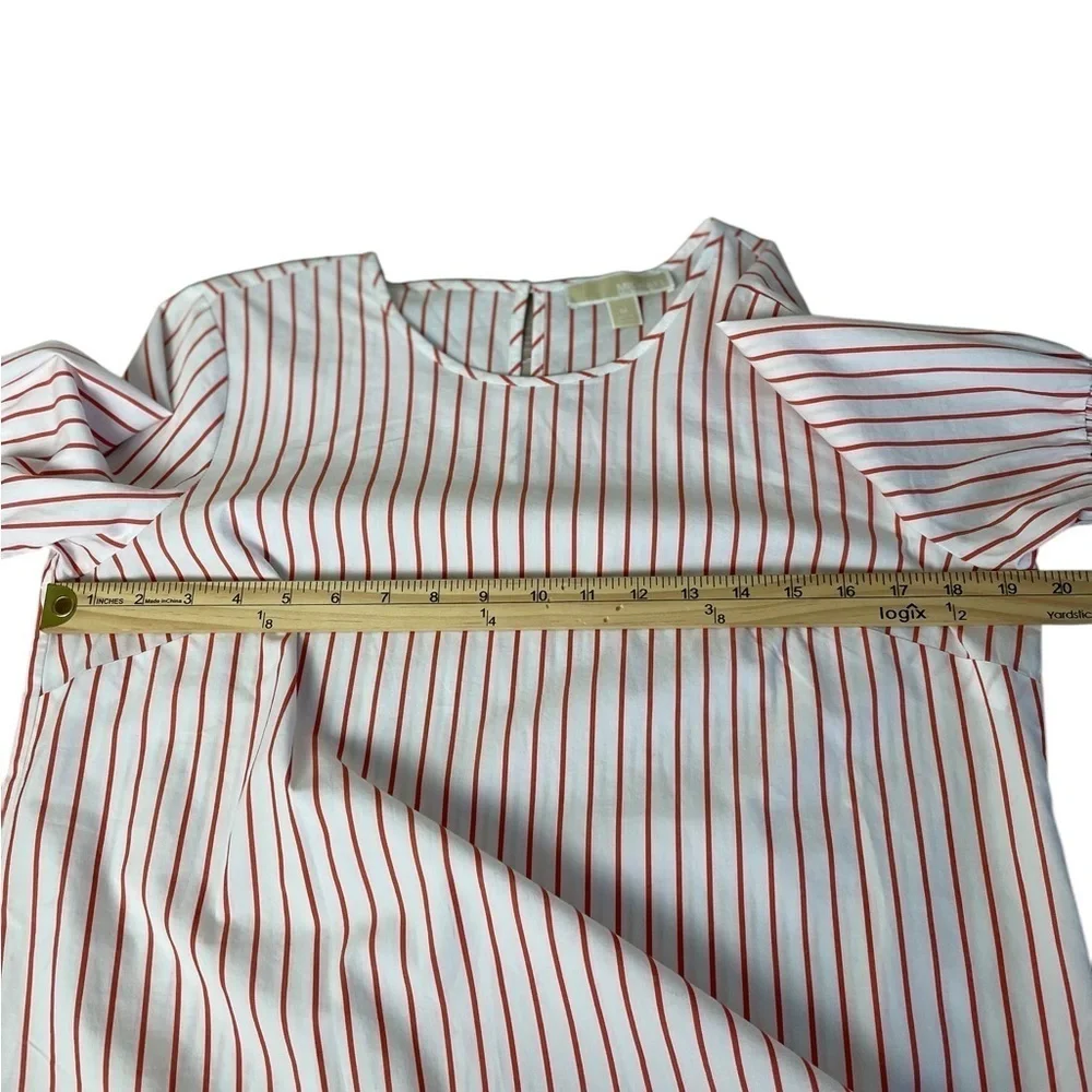 Michael Kors White and Orange Ruched Bell Sleeve Blouse